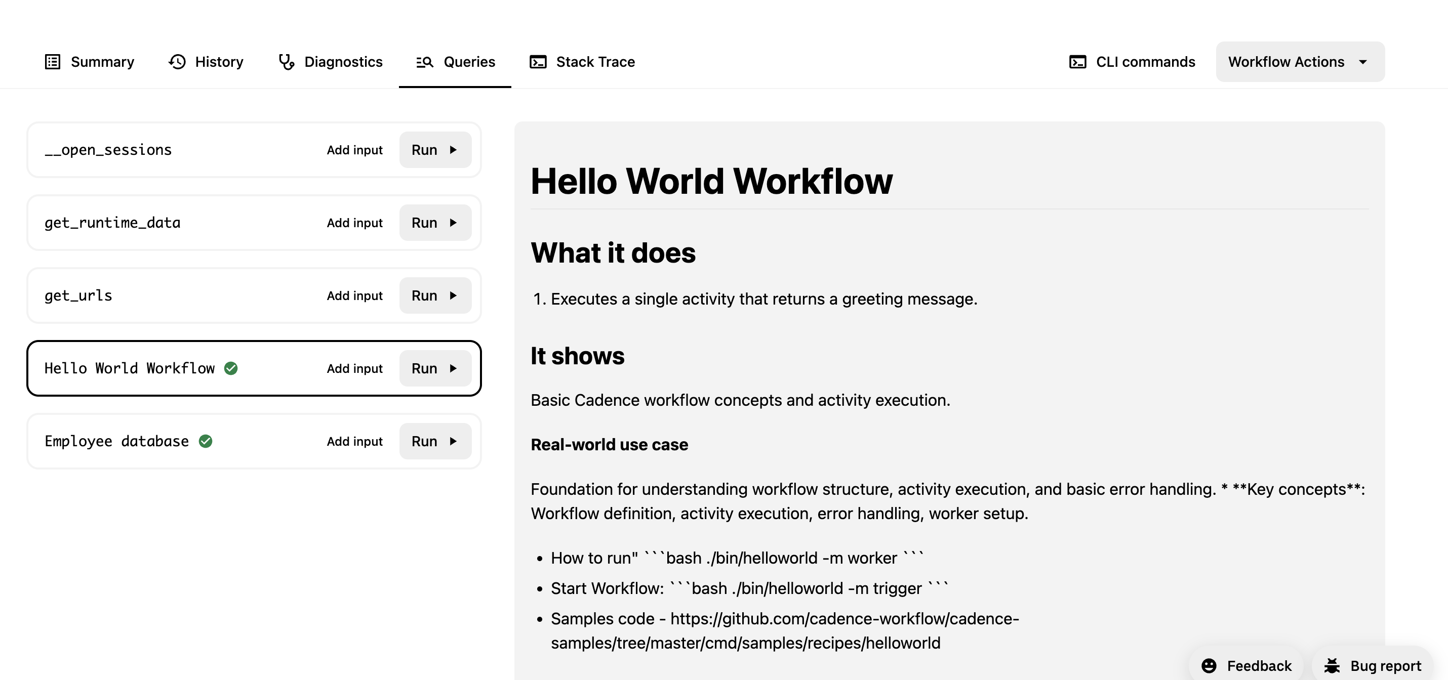 Hello World Workflow Query Results