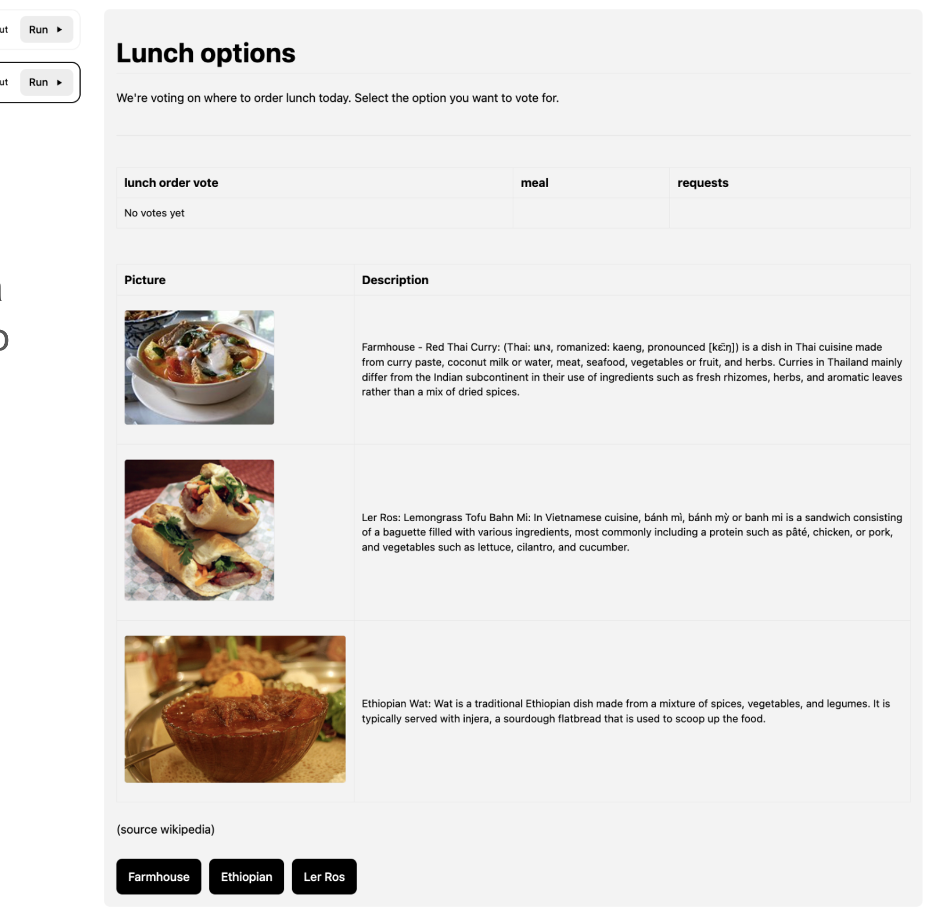 Restaurant Menu Voting Interface