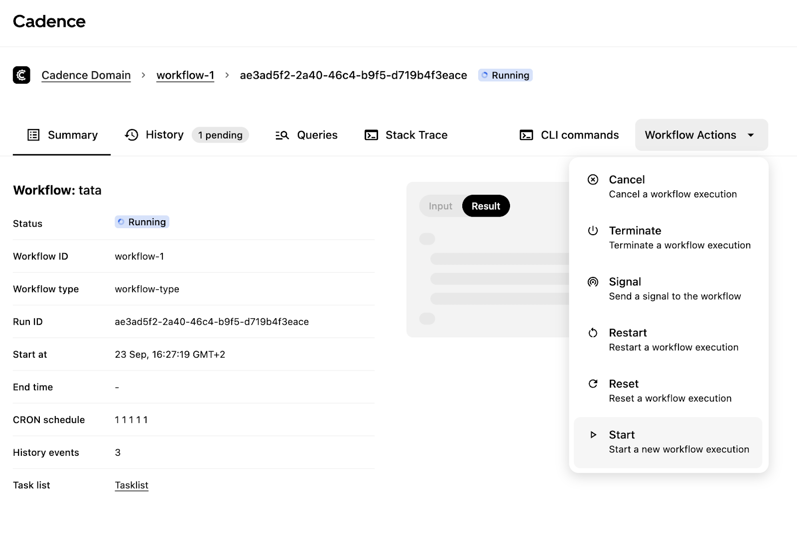 Workflow actions menu